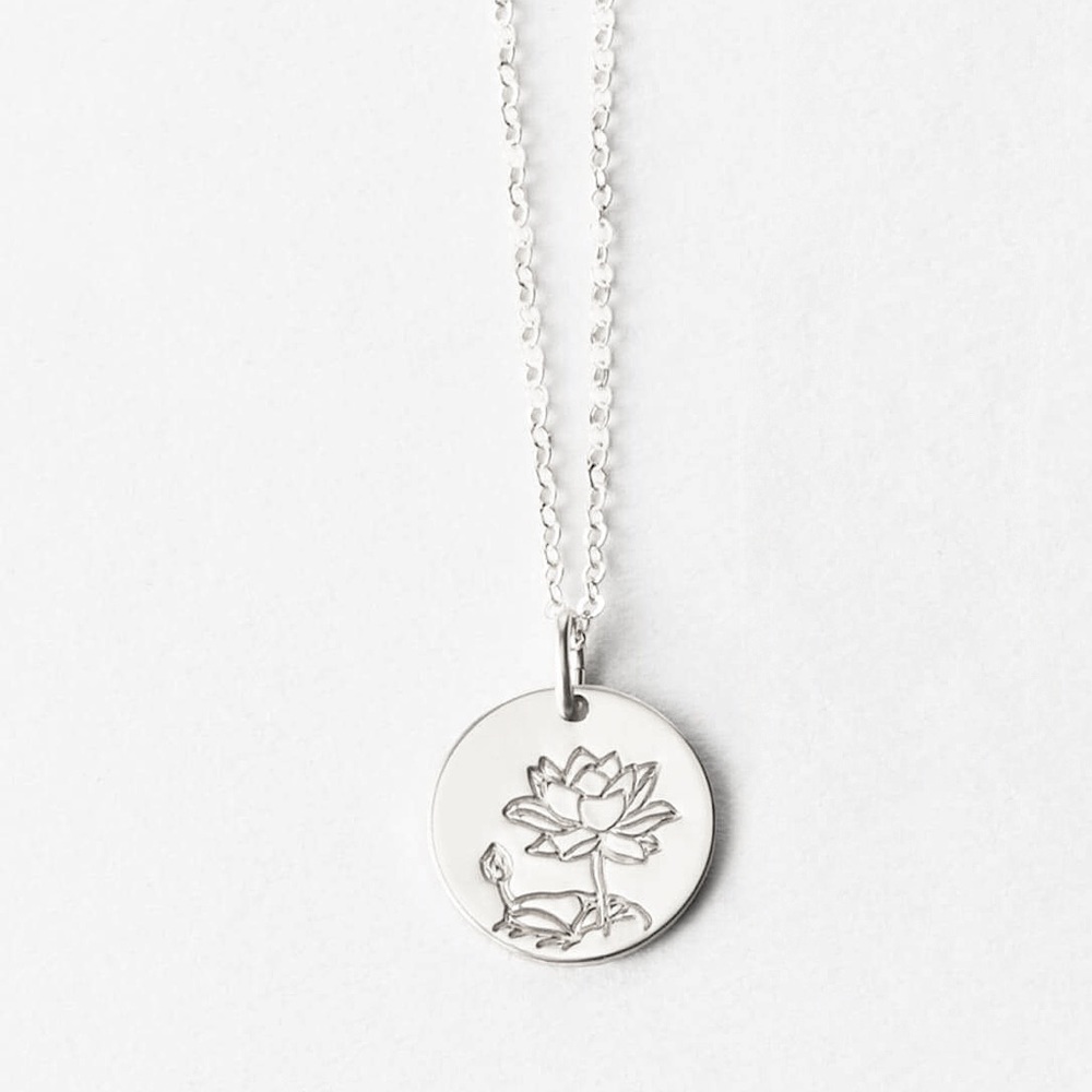 Lotus July Birth Flower Plant Gift Charm Necklace - Picture 5 of 16